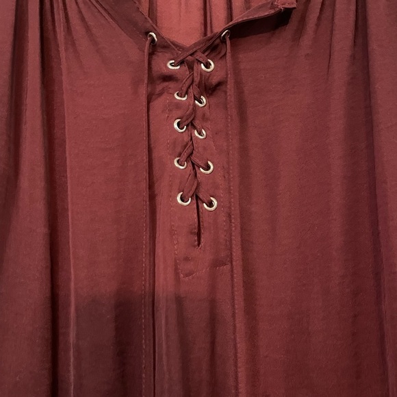 Jennifer Lopez Maroon Lace-Up Blouse - Picture 3 of 5